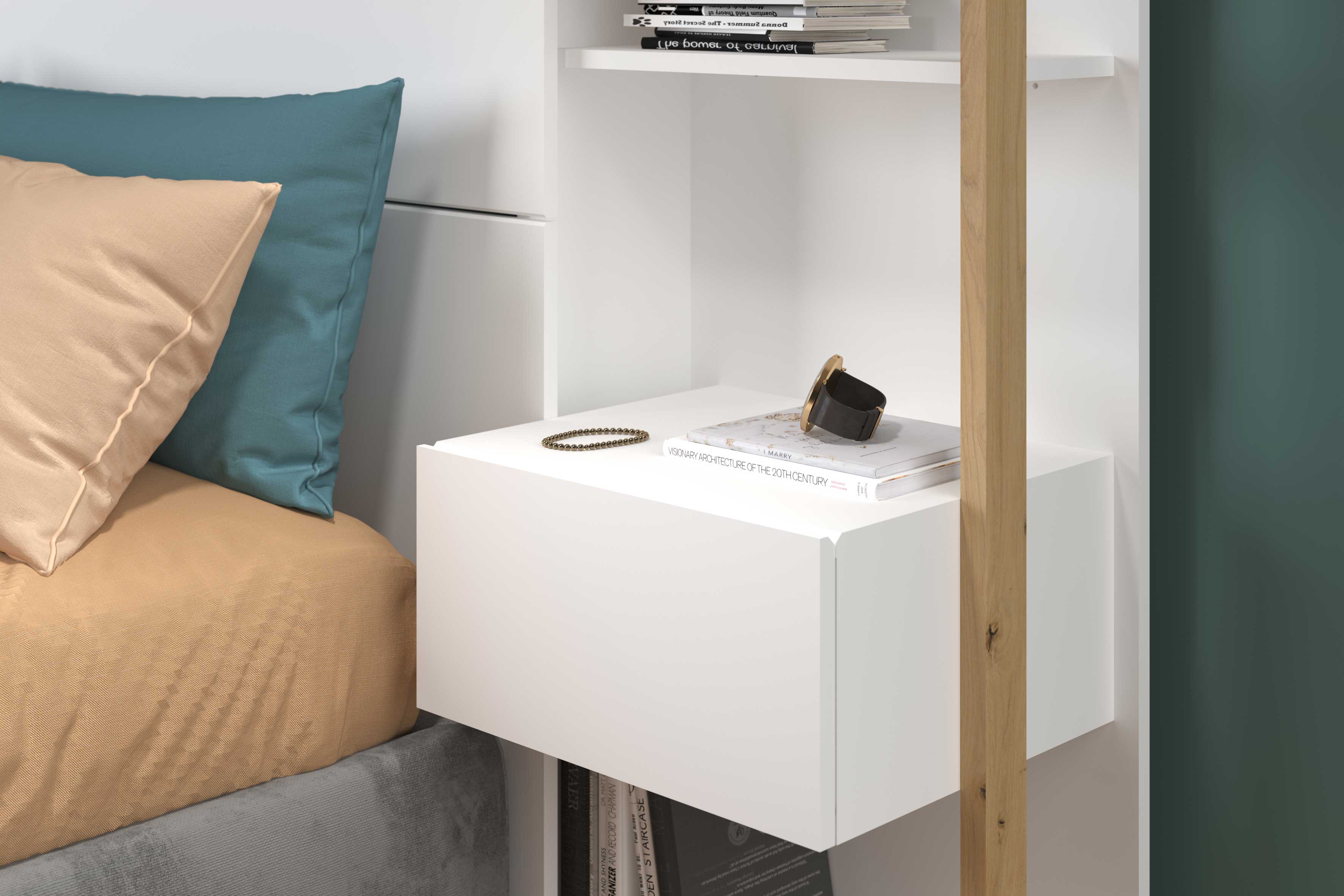 Tête de lit Stamp 2 tiroirs - blanc/chêne artisan - Image 3