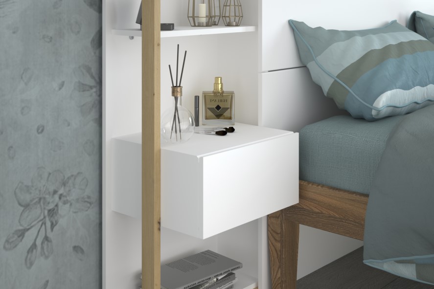 Tête de lit Stamp 2 tiroirs - blanc/chêne artisan - Image 6