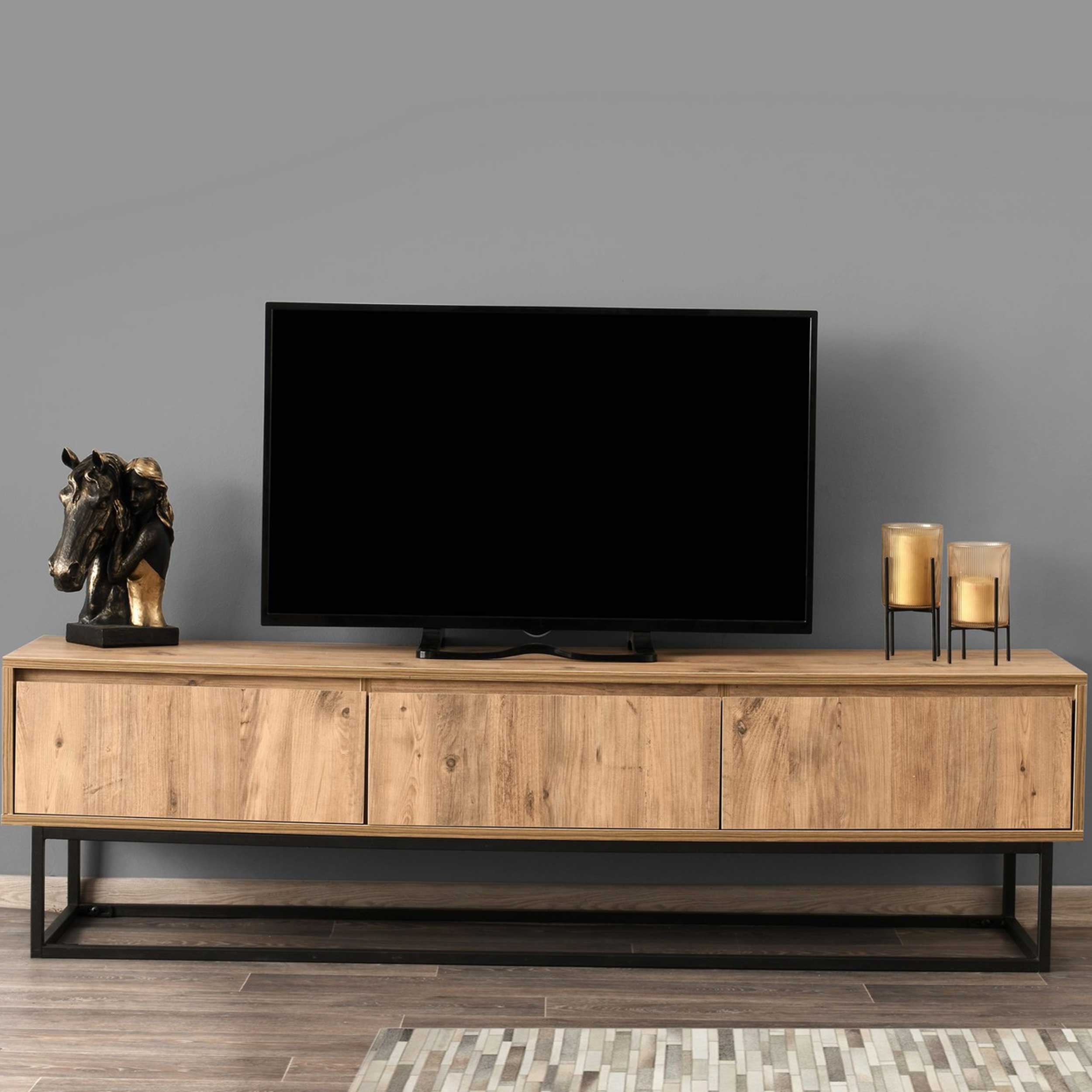 Tilsim 180 Meuble TV | 100 % MÉLAMINE | Noir, Pin