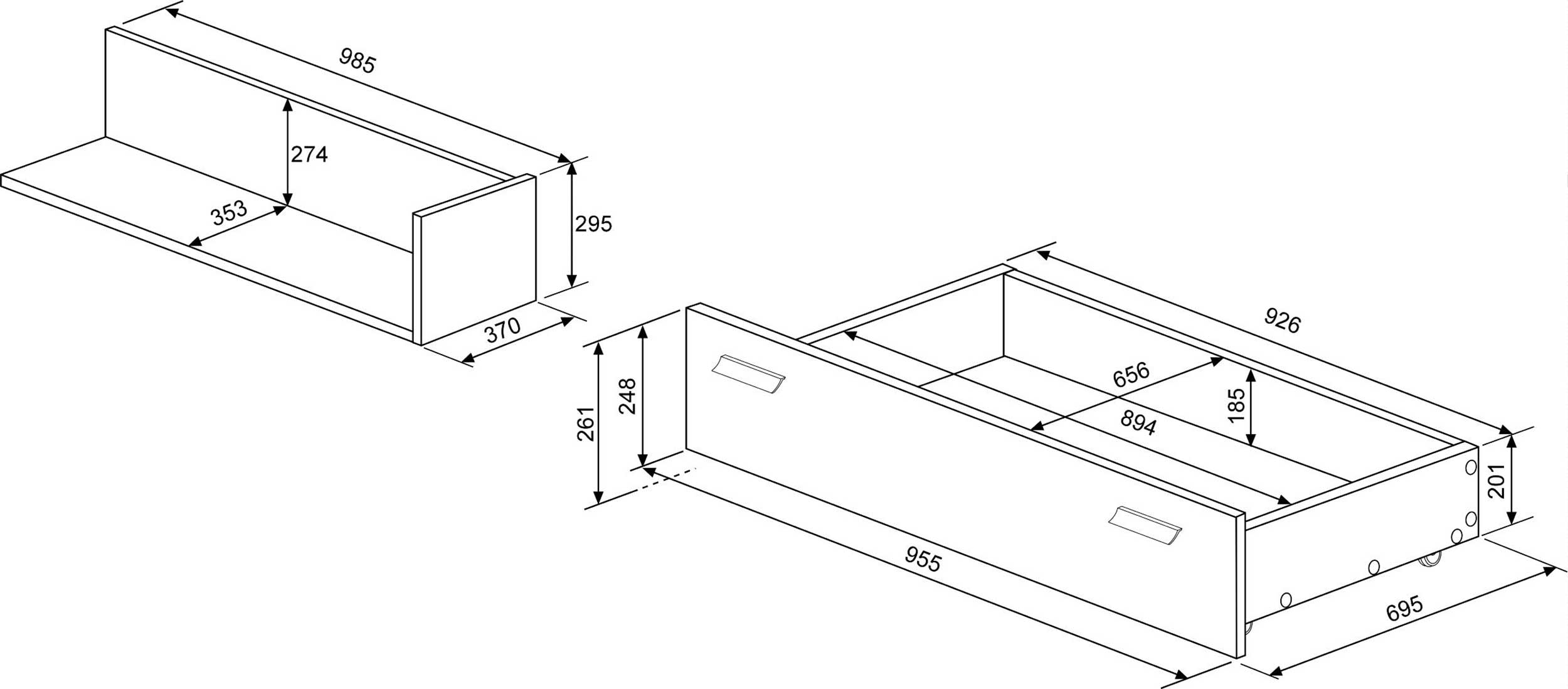 tiroir de lit & étagère Sanna 95cm & 98cm - chêne clair/ noir - Image 3