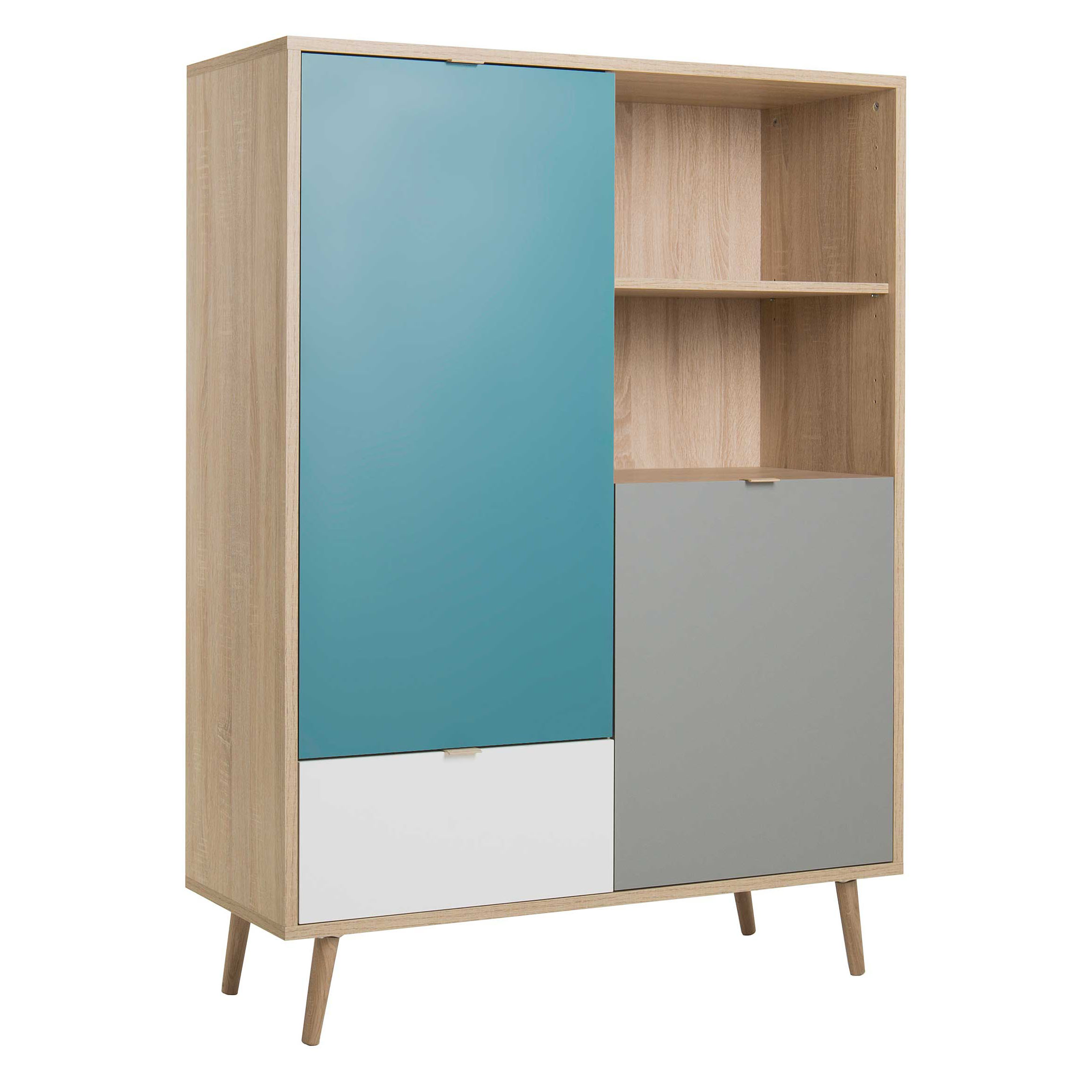 Vaisselier Cuba 103cm, 2 portes et 1 tiroir - bleu/blanc/gris - Image 1