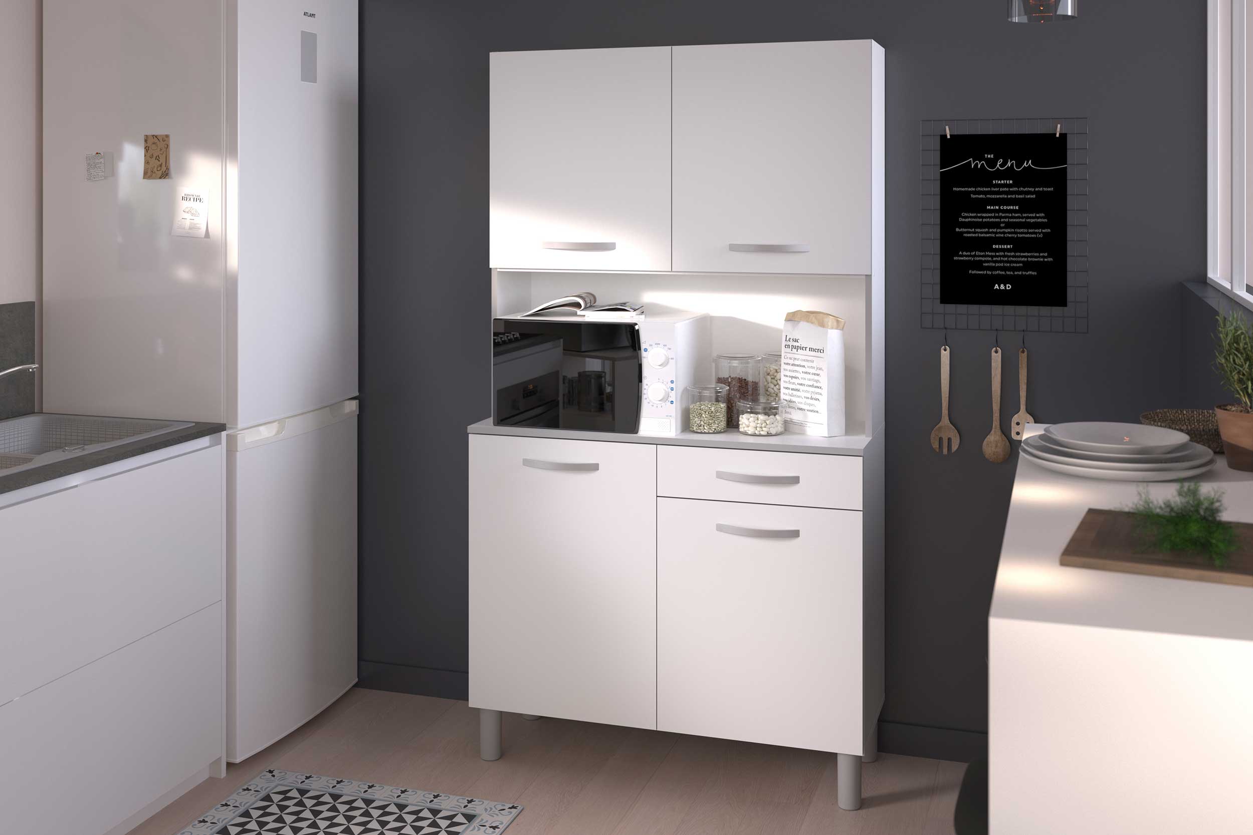 Vaisselier Easy 101cm, 4 portes & 1 tiroir - blanc - Image 11