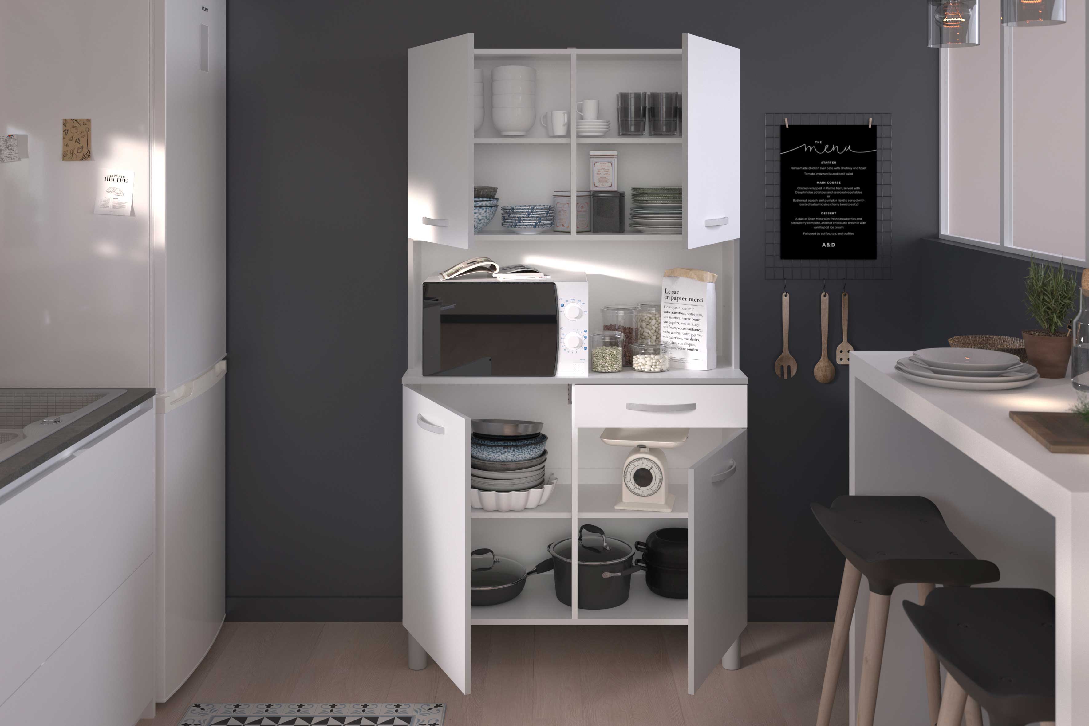 Vaisselier Easy 101cm, 4 portes & 1 tiroir - blanc - Image 10