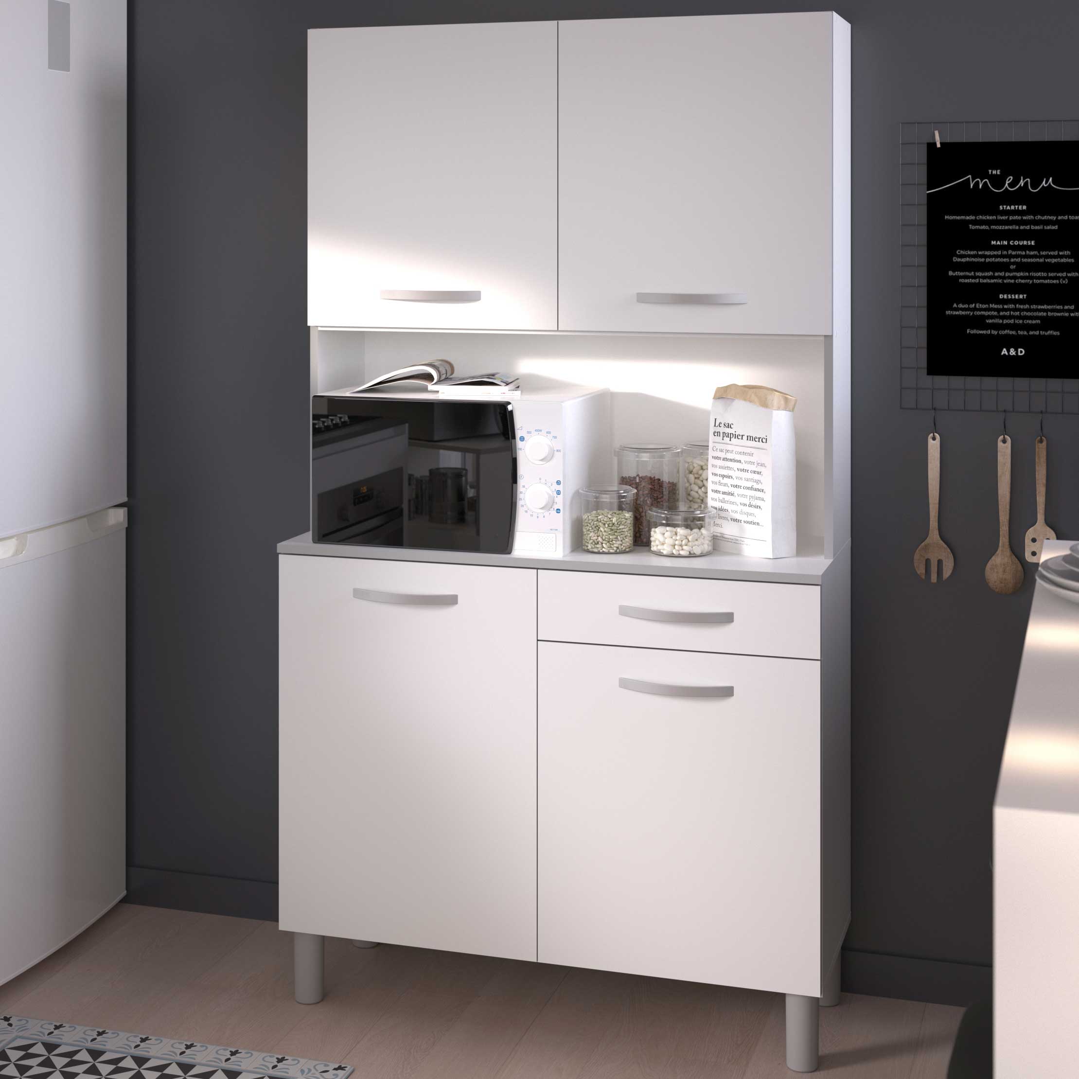 Vaisselier Easy 101cm, 4 portes & 1 tiroir - blanc