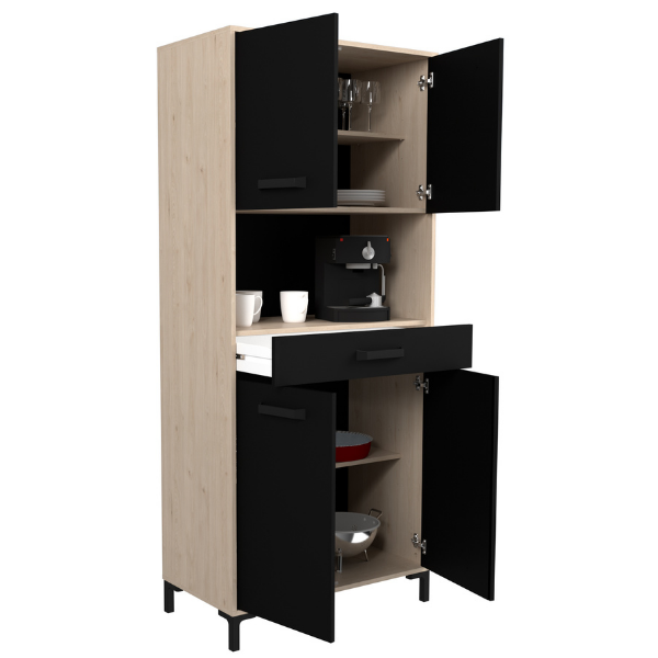 Vaisselier Felicity 80cm, 4 portes & 1 tiroir - décor chêne/noir - Image 6