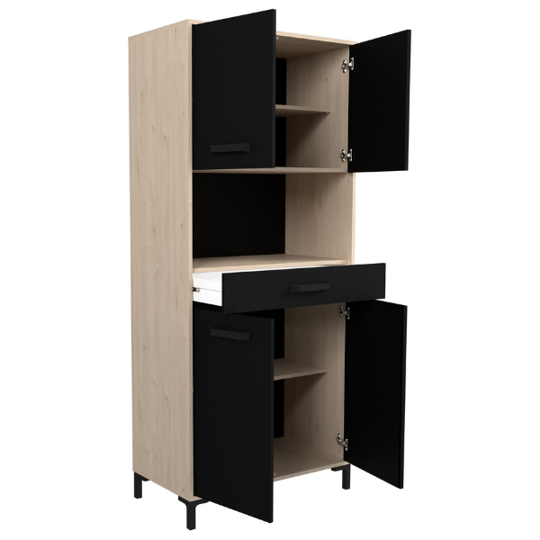 Vaisselier Felicity 80cm, 4 portes & 1 tiroir - décor chêne/noir - Image 7