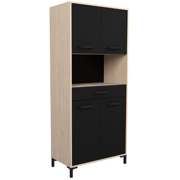 Vaisselier Felicity 80cm, 4 portes & 1 tiroir - décor chêne/noir - Image 8