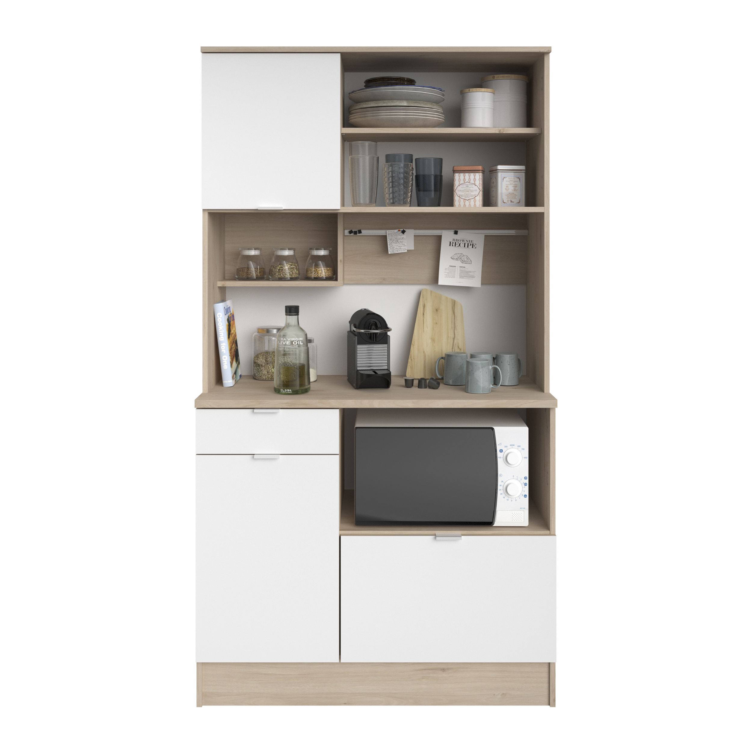 Vaisselier Lydia 100cm, 3 portes & 1 tiroir - blanc/décor de chêne - Image 11