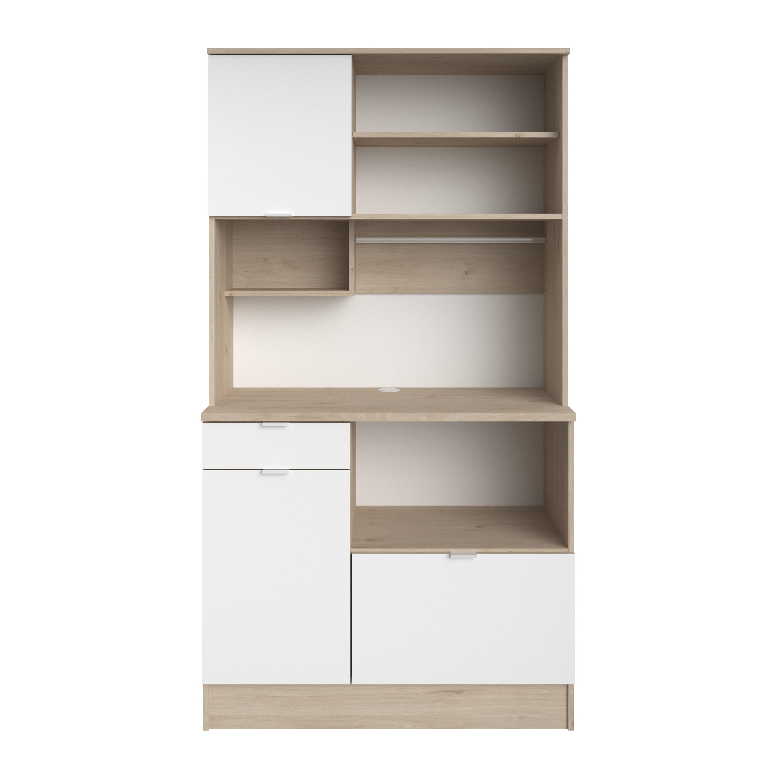 Vaisselier Lydia 100cm, 3 portes & 1 tiroir - blanc/décor de chêne - Image 12