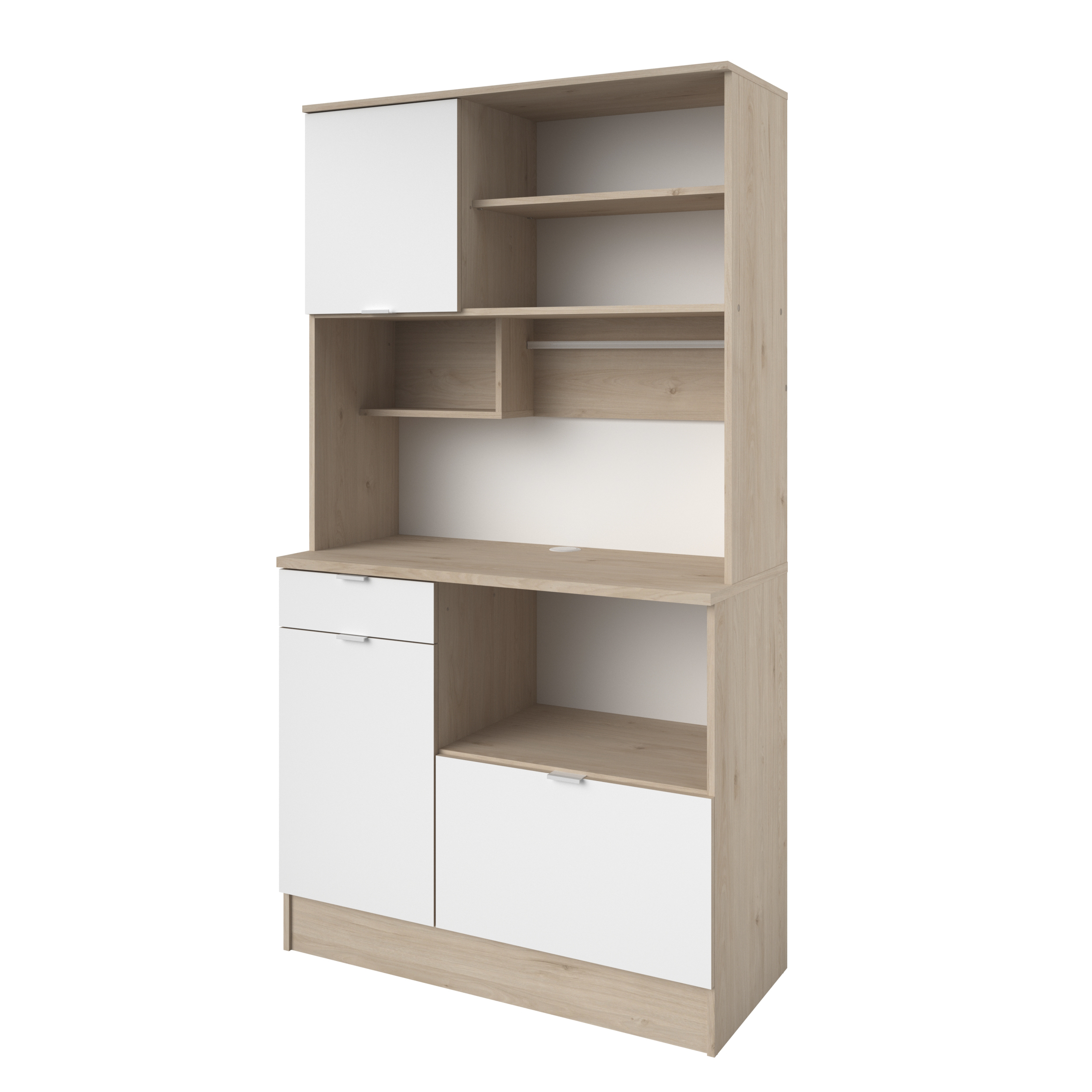 Vaisselier Lydia 100cm, 3 portes & 1 tiroir - blanc/décor de chêne - Image 8