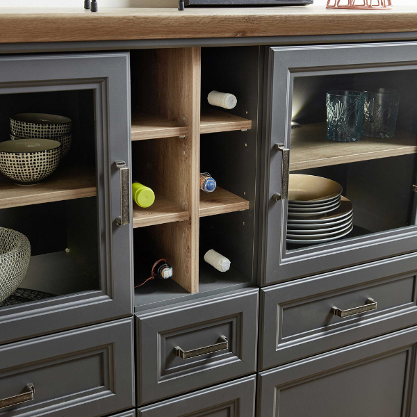 Vaisselier Samine 3 tiroirs, 5 portes & 6 niches - graphite/chêne - Image 2