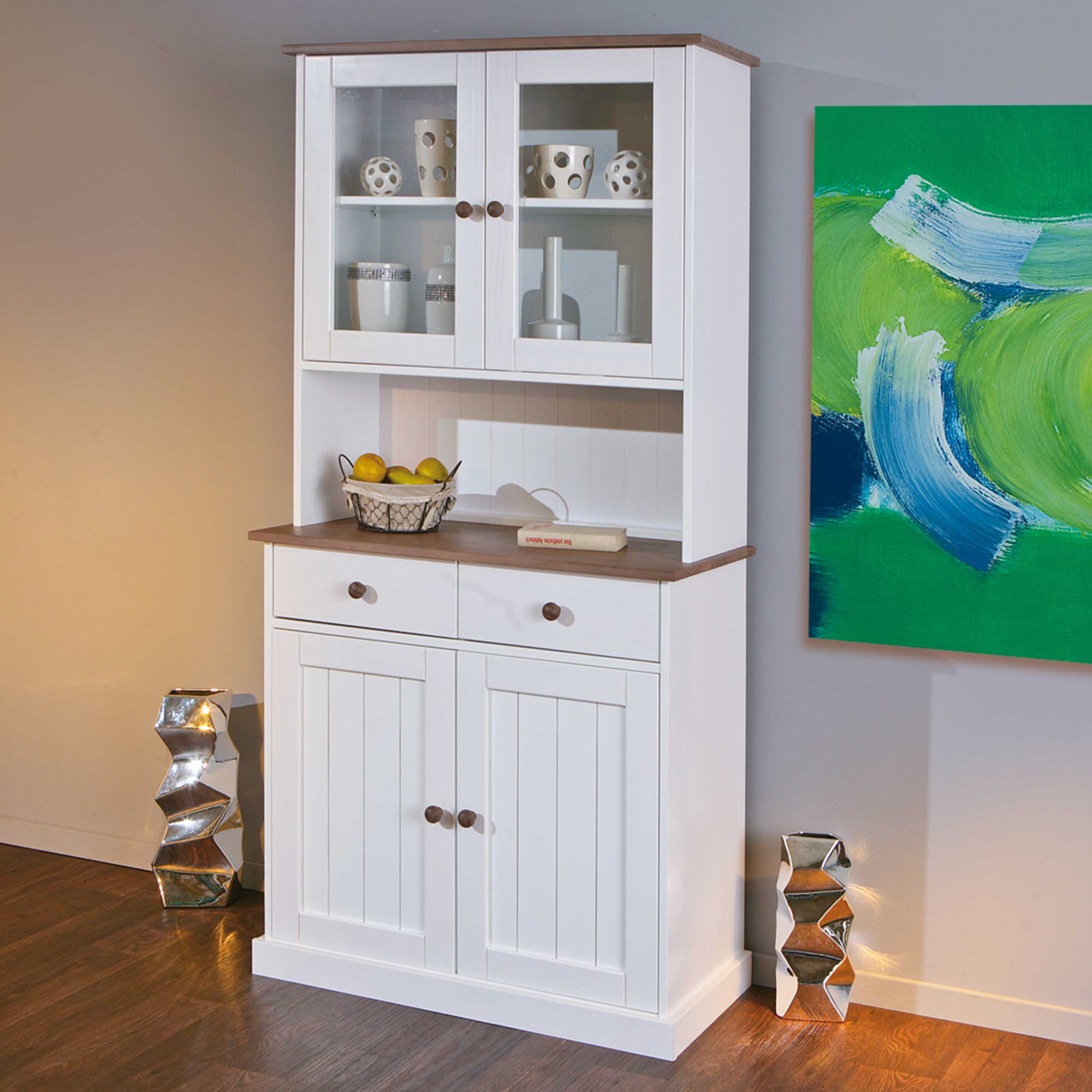 Vaisselier Westerland étroit campagne - blanc/brun