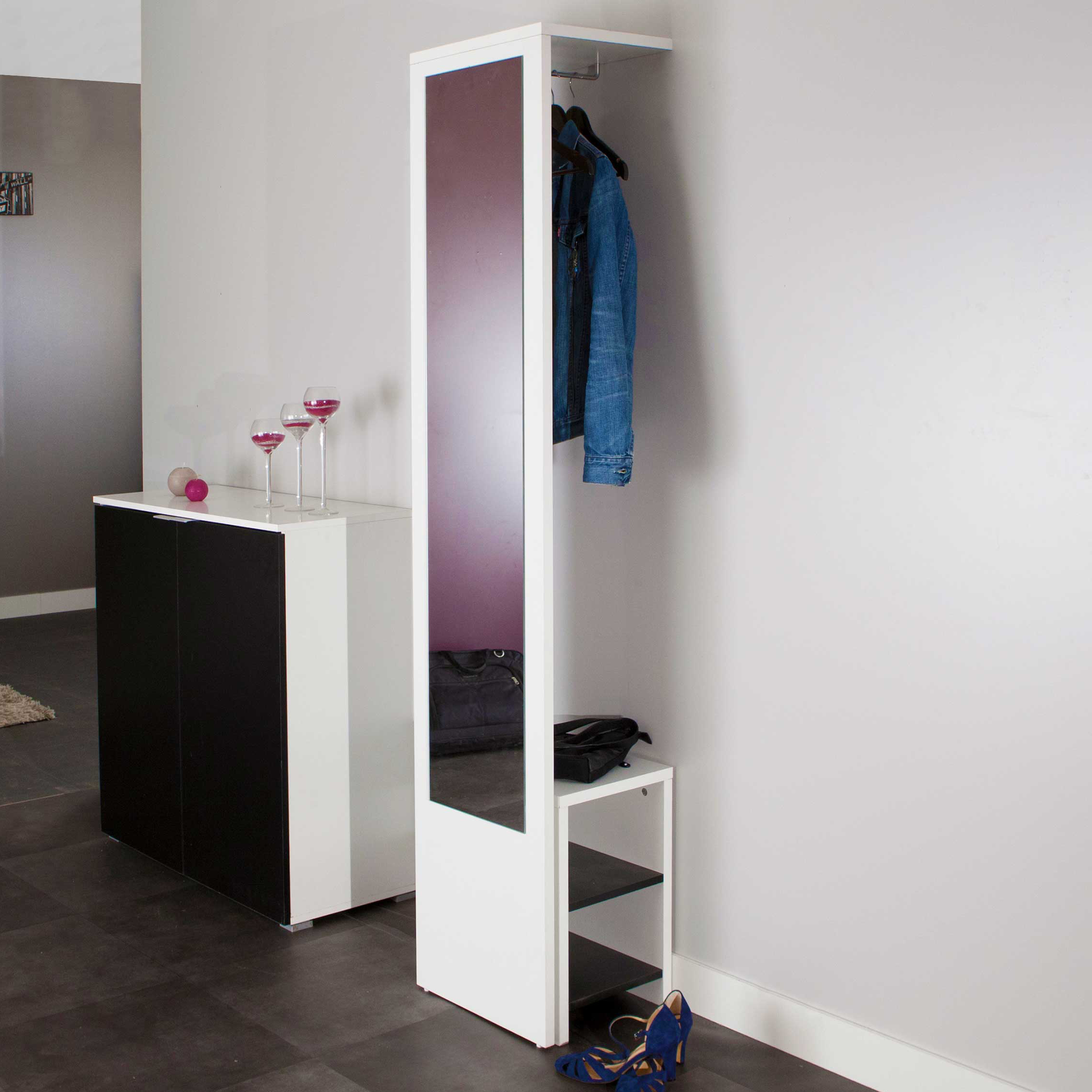 Vestiaire Vestibulo avec miroir - blanc/noir
