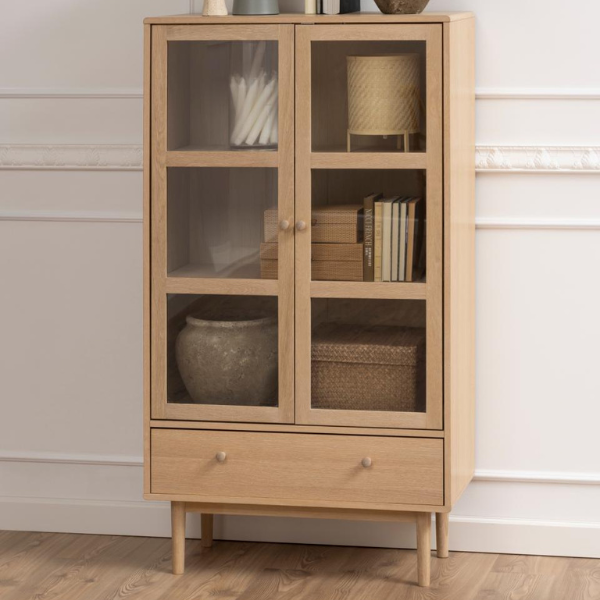 Vitrine Aston 145 cm 2 portes et 1 tiroir - chêne blanc