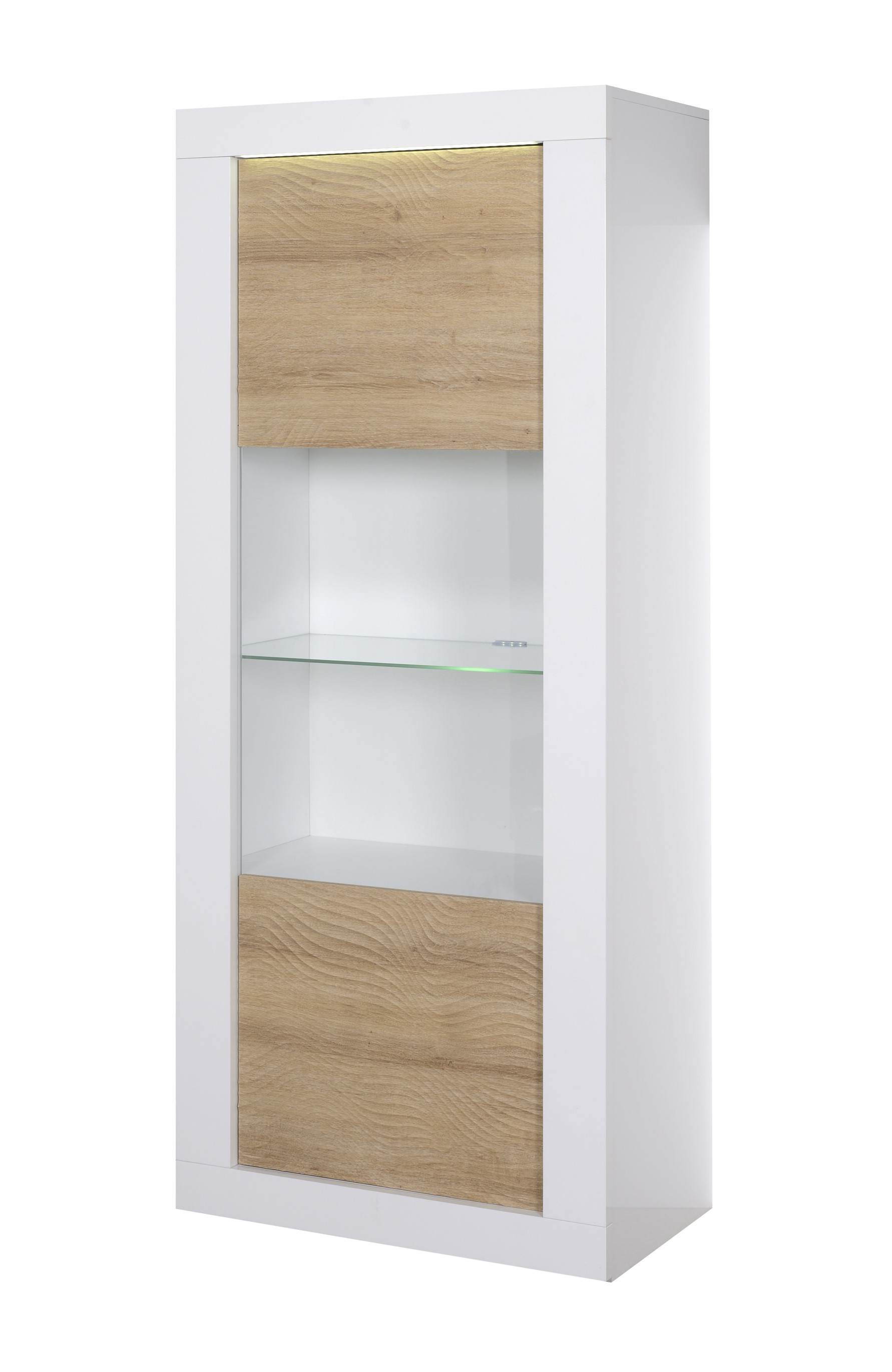 Vitrine Kaia 80cm à 1 porte - blanc brillant/chêne - Image 2