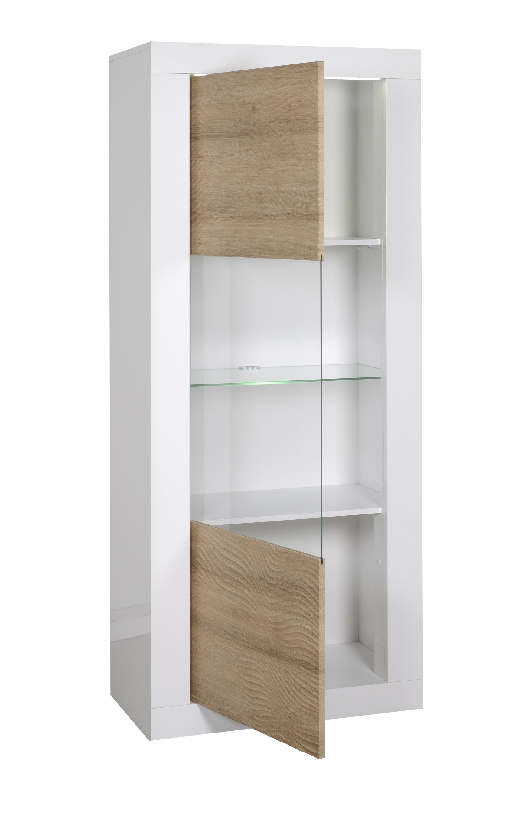 Vitrine Kaia 80cm à 1 porte - blanc brillant/chêne - Image 3