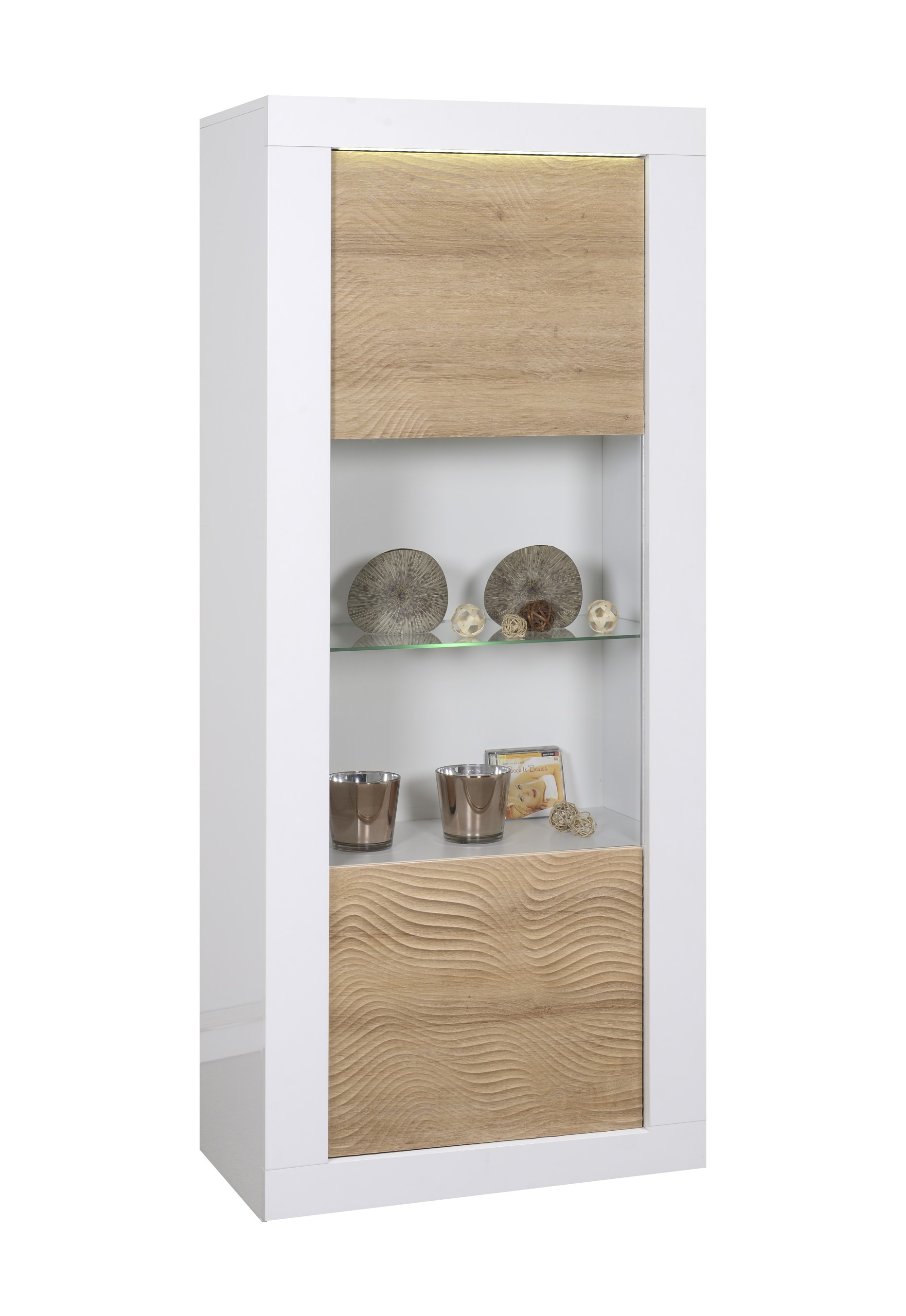 Vitrine Kaia 80cm à 1 porte - blanc brillant/chêne - Image 5