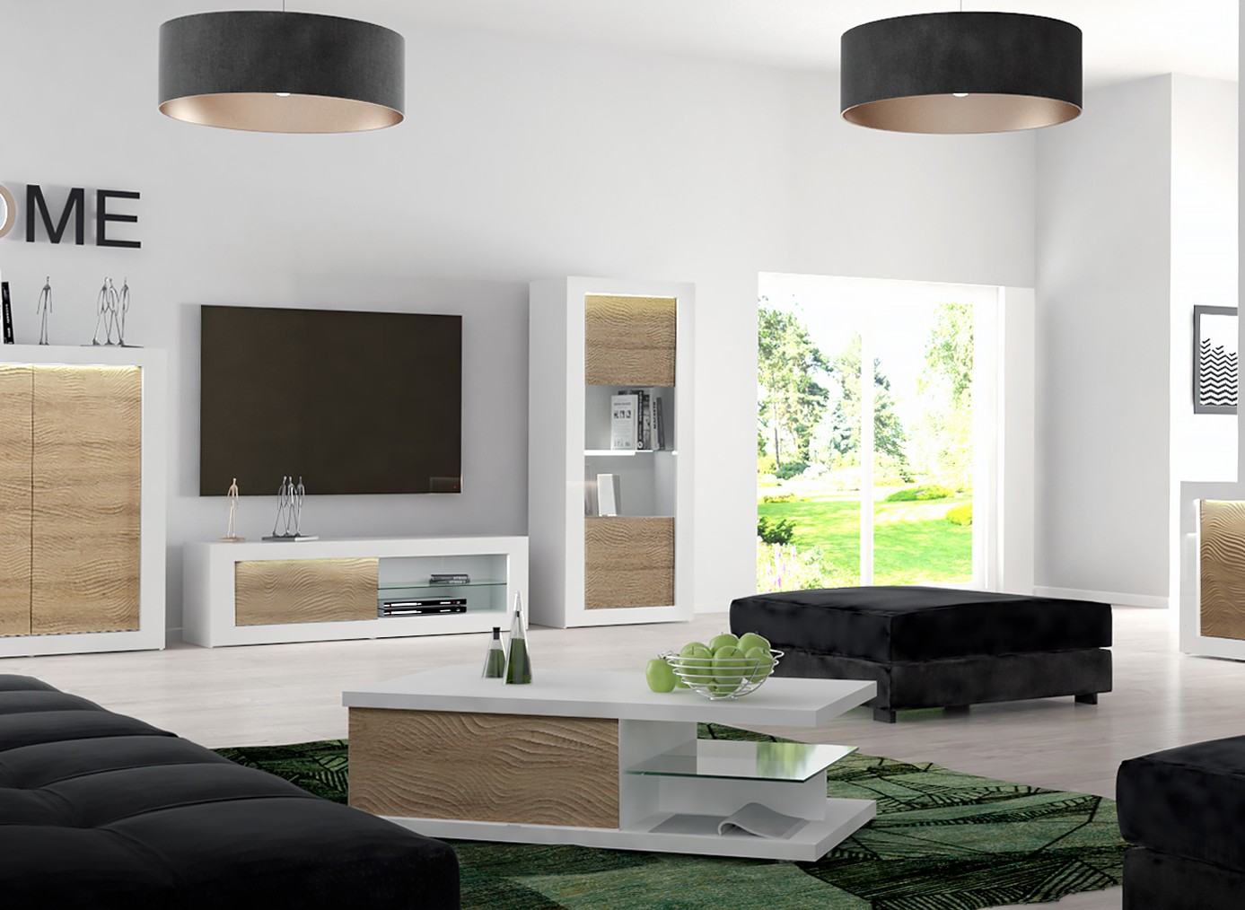 Vitrine Kaia 80cm à 1 porte - blanc brillant/chêne - Image 7