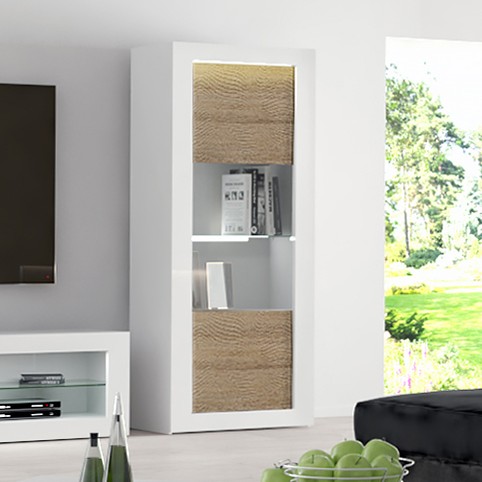 Vitrine Kaia 80cm à 1 porte - blanc brillant/chêne - Image 1