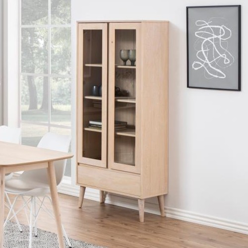 Vitrine Nalini 80cm 2 portes & 1 tiroir - chêne clair