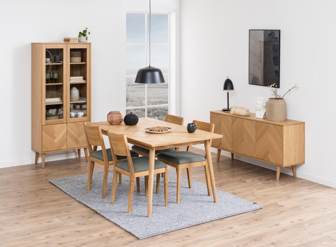 Vitrine Nalini 80cm, 4 portes motif à chevrons - chêne massif et placage de chêne - Image 7