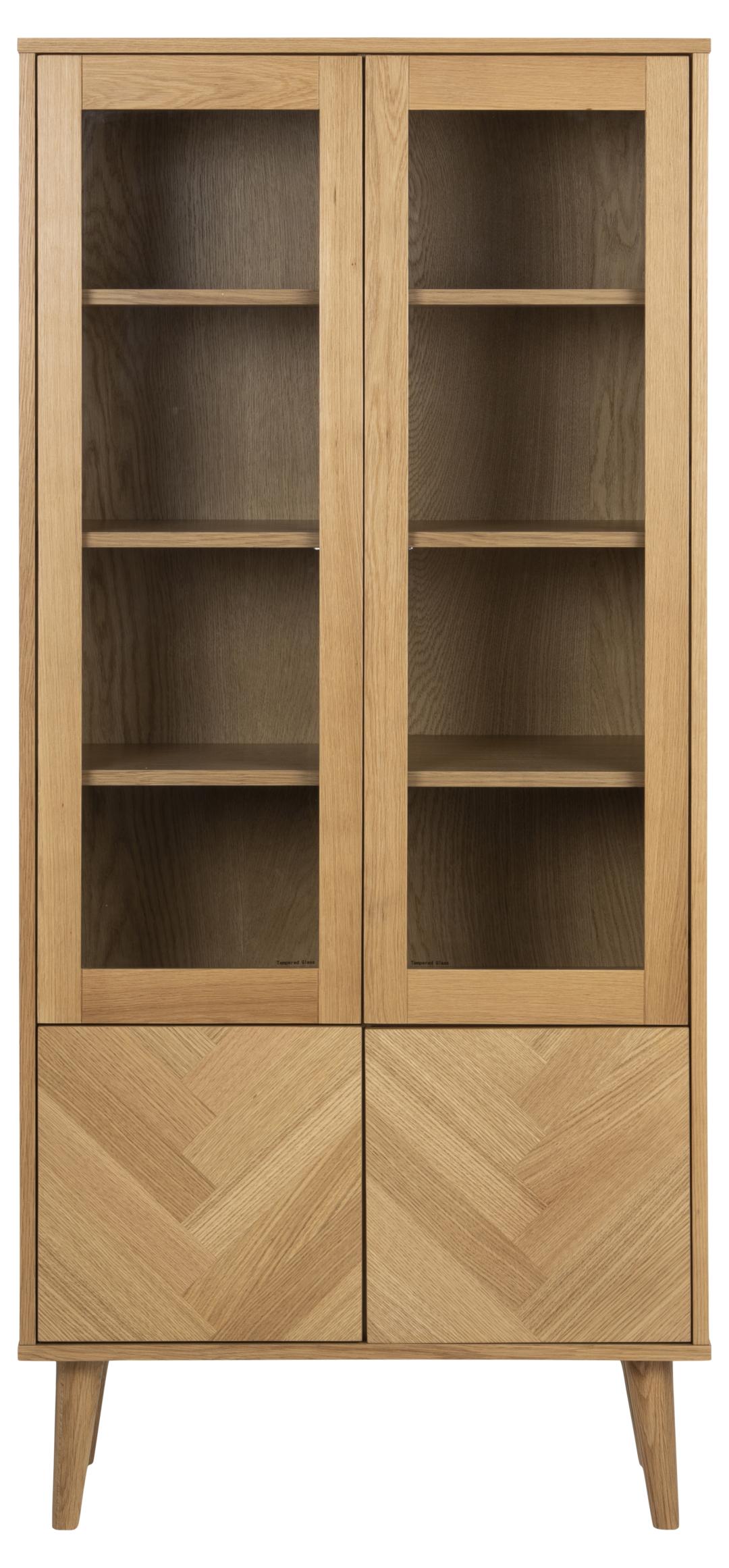 Vitrine Nalini 80cm, 4 portes motif à chevrons - chêne massif et placage de chêne - Image 8