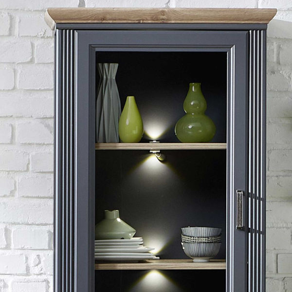 Vitrine Samine 66cm 2 portes & 1 tiroir - graphite/chêne - Image 4