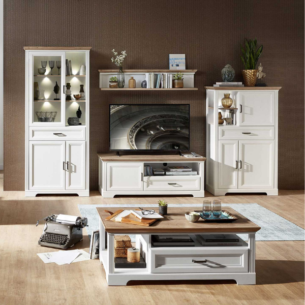 Vitrine Samine 93cm 3 portes & 1 tiroir - blanc/chêne - Image 3