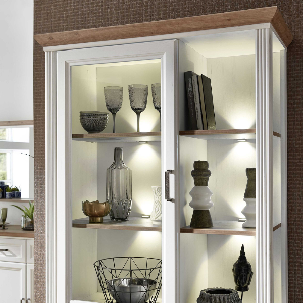 Vitrine Samine 93cm 3 portes & 1 tiroir - blanc/chêne - Image 4