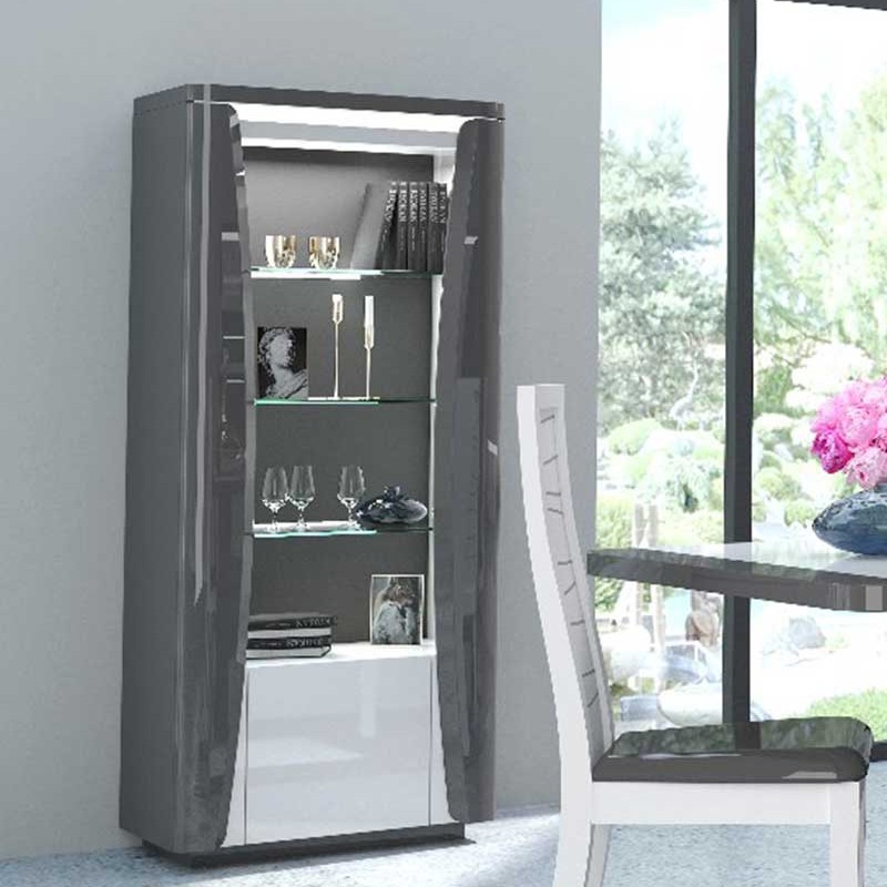 Vitrine Teo 70cm 1 porte - anthracite/blanc brillant