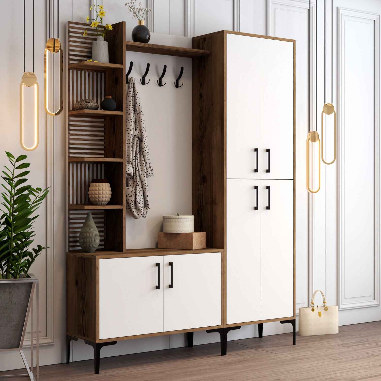 Viyana DA Meuble d'entrée | 100 % MÉLAMINE | Noyer, blanc - Image 6