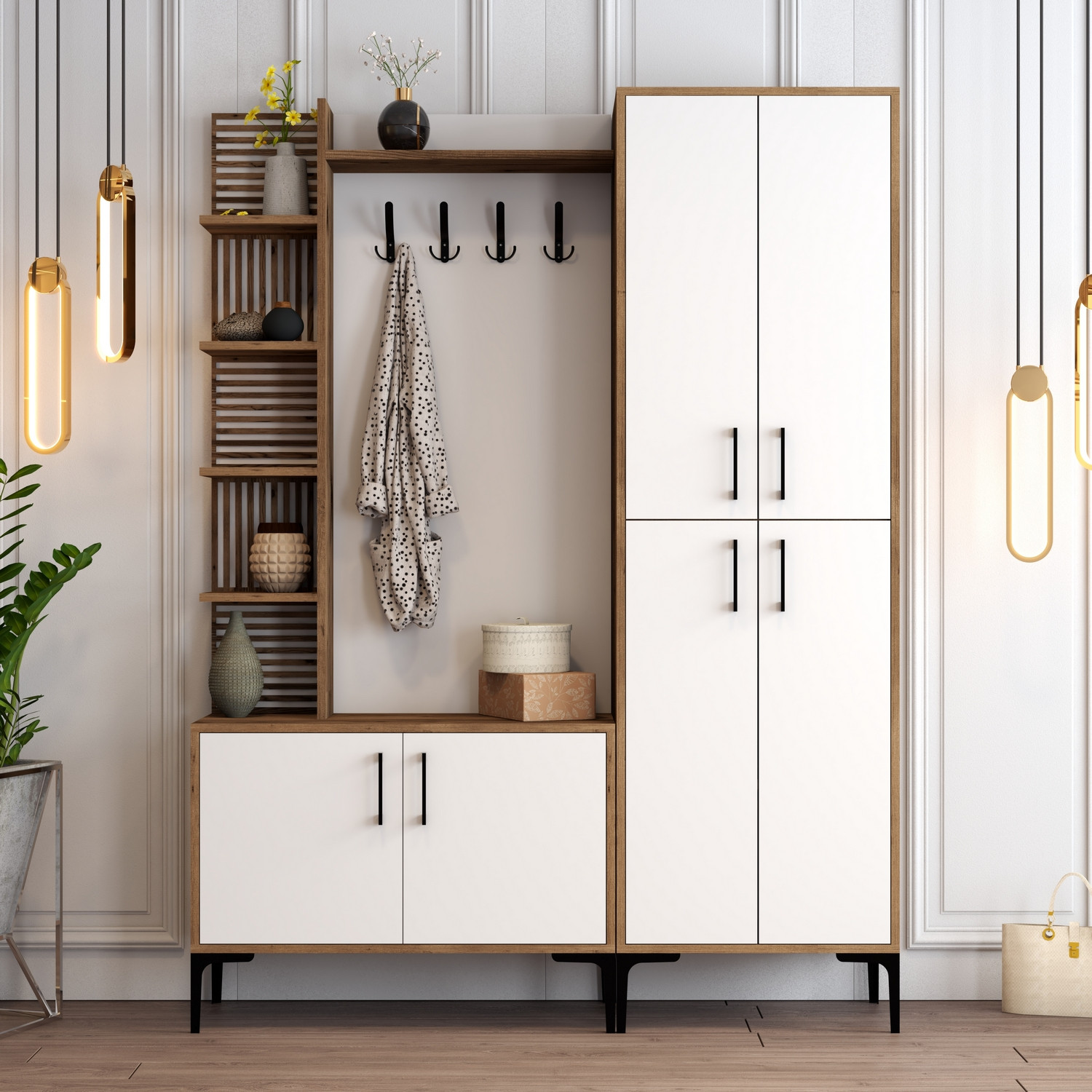 Viyana DA Meuble d'entrée | 100 % MÉLAMINE | Noyer, blanc - Image 1